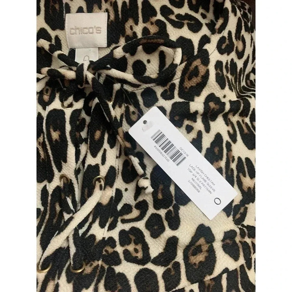 Chico's Size S  Lavish Cheetah Lace Up Flare Sleeve Top Blouse NEW!! - Picture 3 of 3